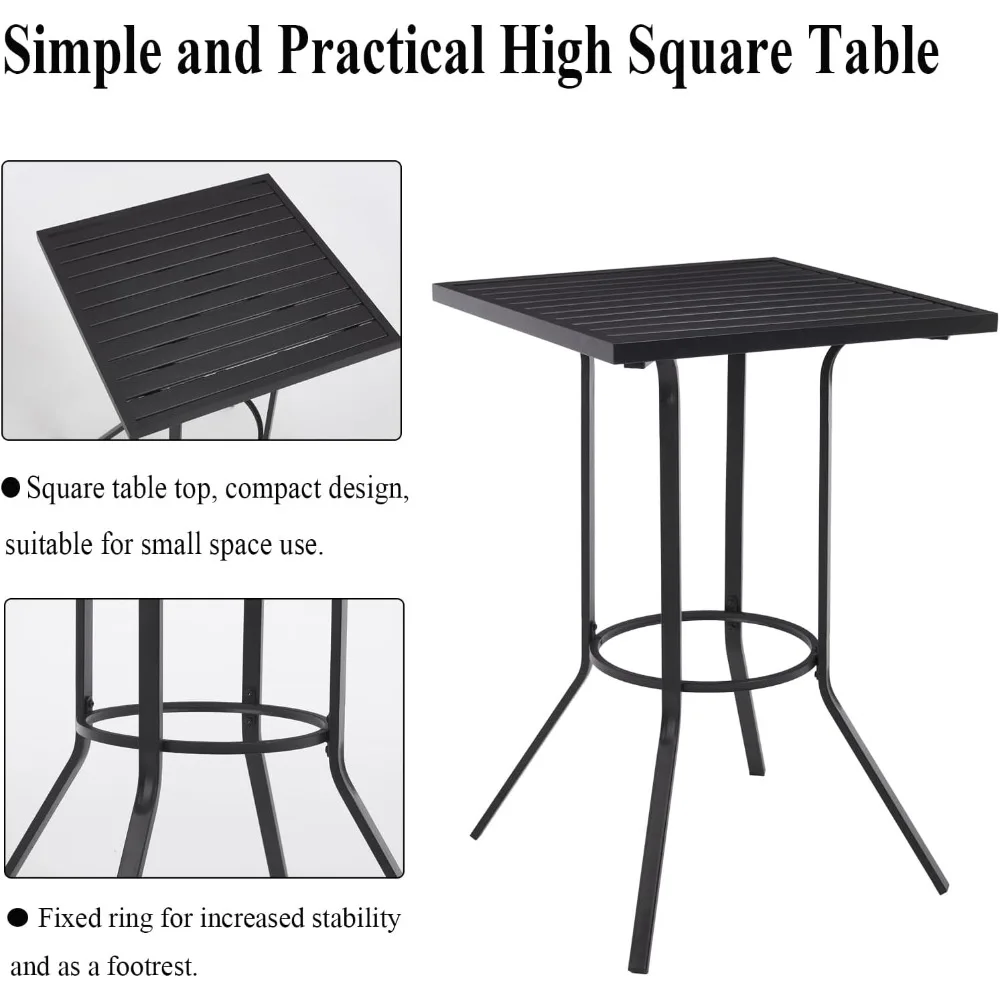 طقم بيسترو عالي البراز في الهواء الطلق مع كرسيين بار، 3 قطع مجموعات طاولات بار الفناء، مجموعة بار خارجي من الخيزران، بيسترو فناء بإطار فولاذي #5