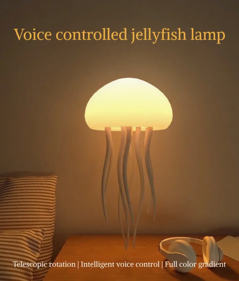 

Smart Jellyfish Mood Lamp Voice Control Color Changing Night Light 9 Swaying Tentacles with Base/Hang 900mAh USB-C Rechargeable