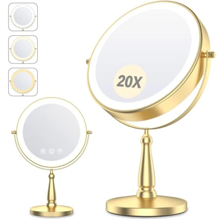 

Vanity Mirror with Lights 9'' Lighted Makeup Mirror 1X/30X Double Sided Magnifying Mirror 5000mAh Rechargeable 3 Color Dimmable