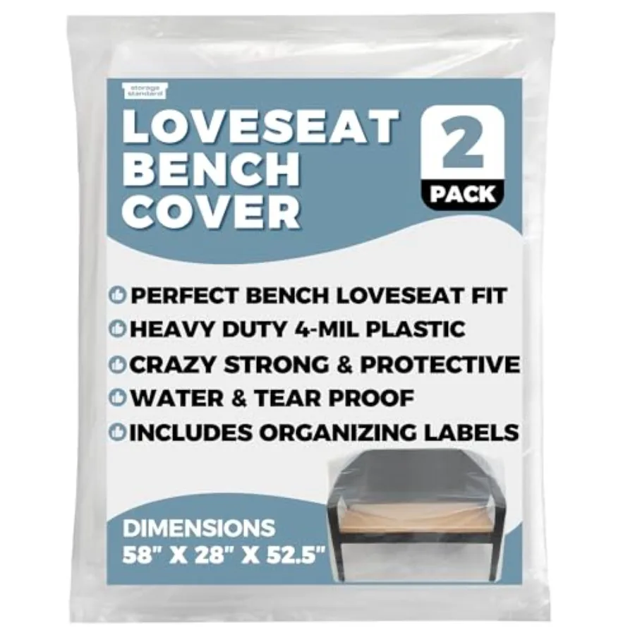 2-Pack Patio Loveseat Bench Cover - Reusable and Heavy-Duty Clear Plastic Outdoor Patio Furniture Covers Waterproof, Extra-Thic