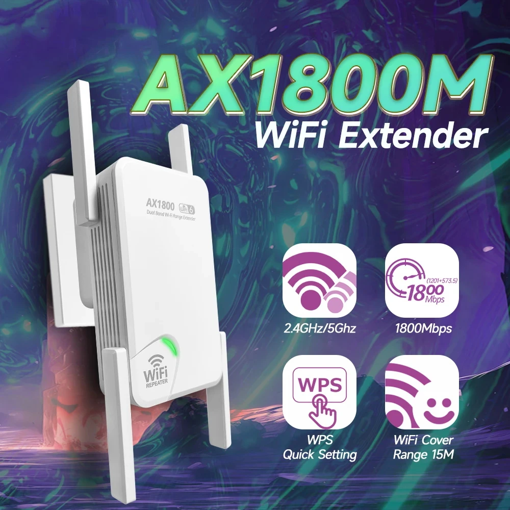 

1800mbps Wifi 6 Repeater Dual Band 2.4&5Ghz Gigabit Wireless Extender 4 Antenna Wi-fi Router Long Range Wlan Signal Amplifer