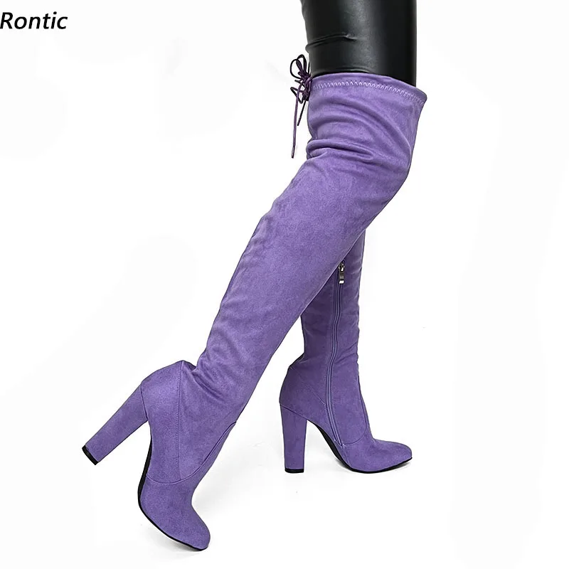 

Rontic Real Pictures Женские зимние сапоги выше колена Замшевые сапоги на массивном каблуке с круглым носком Довольно сине-желтые клубные туфли Размер США 5-20