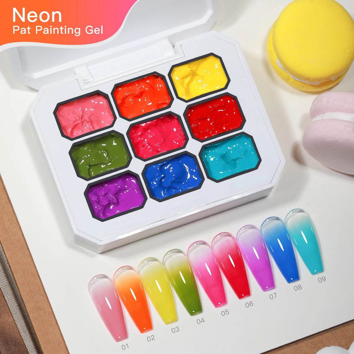 AS 9 Farben Pat Painting Gel Nagellack-Set, Blooming Transfer Design UV LED Soak-Off Gel Lack, Farbverlauf Pat Gel Palette Kit