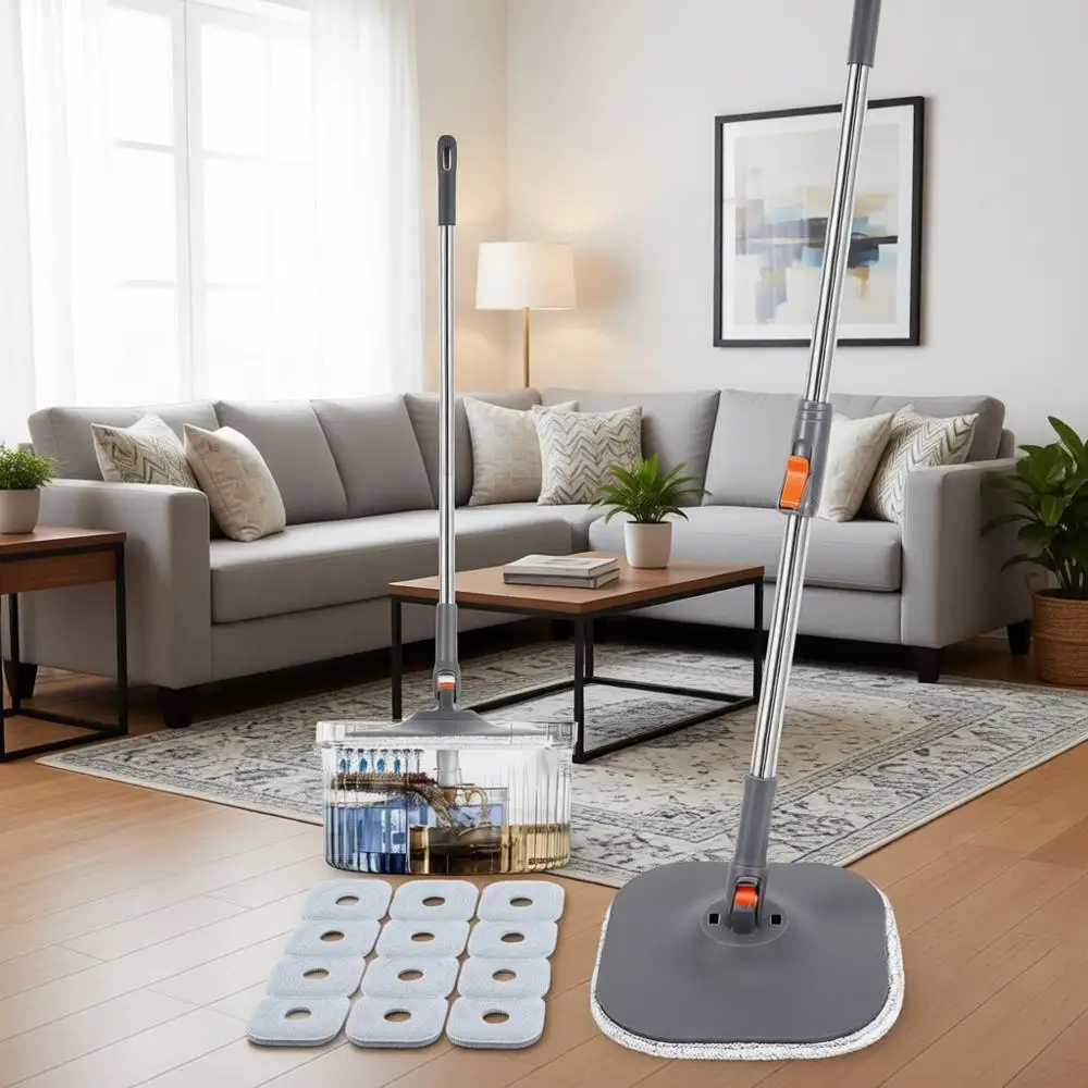 

Набор для уборки с двумя резервуарами и 12 моющимися насадками для глубокой очистки полов и стен