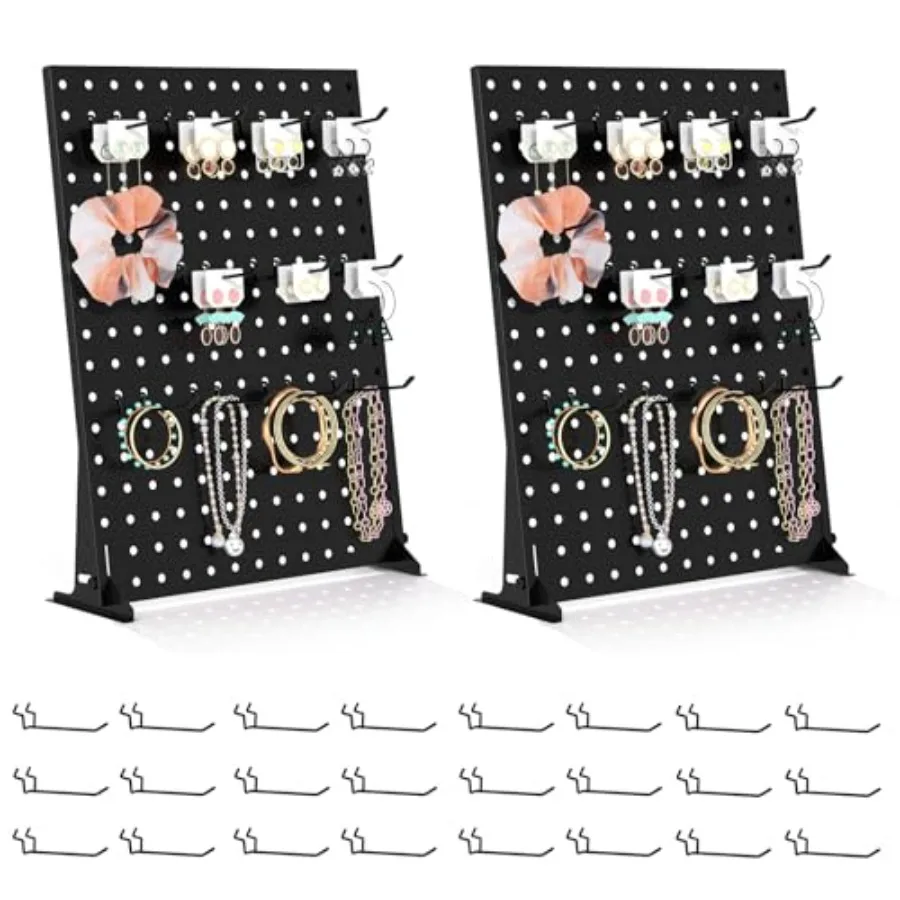 

Portable and Adjustable Peg Board Display Stand 7x3 Inch with Small Pegboard Quick-up Metal Jewelry Organizer for Retail Stores