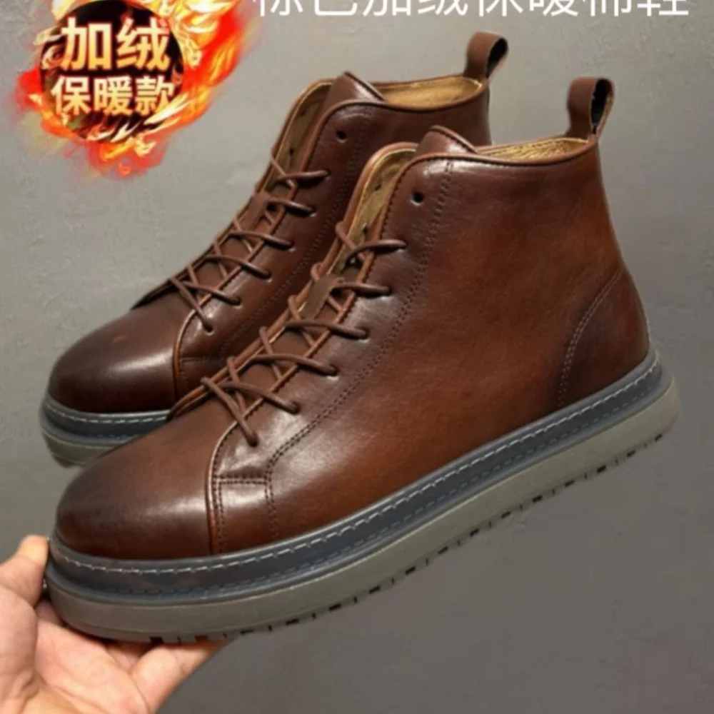 New high-top shoes - fashionable casual shoes for men - padded and warm cotton shoes for men - short boots for men