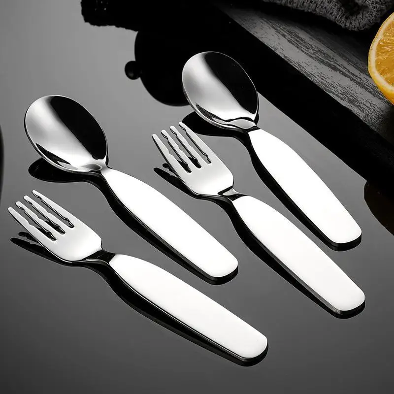 Compact Stainless Spoon And Fork Set For Kids - Short Handles Ideal For Snacks & Sweets