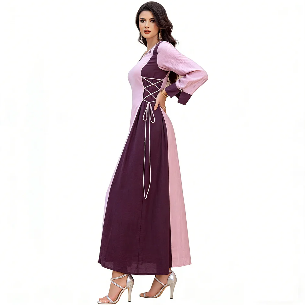 

Muslim Women Diamonds Long Sleeve Maxi Dress V-Neck Abaya Dubai Turkey Kaftan Ramadan Islam Clothing Morocco Caftan Arab Party