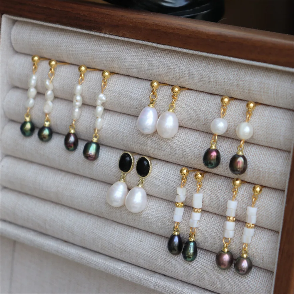 Vintage Fashion Natural Freshwater Pearl Dangle Earrings for Women Elegant Long Tassel Baroque Black Drop Pearl Earrings Jewelry