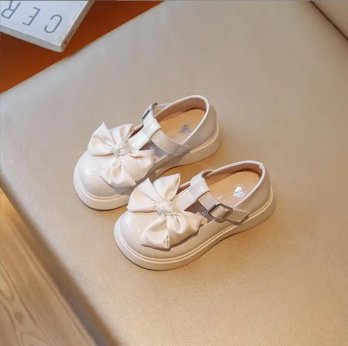 Fashion New Sweet Princess Casual Leather Shoes Bow Kids Round Head Spring Non-slip Children\'s Fashion Loafers Princess shoes