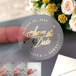 50pcs Wedding Stickers Personalised 3-4CM Clear Favor Stickers Gold/Rose Gold/Silver/ Round Sticker Tags Thank You Favors
