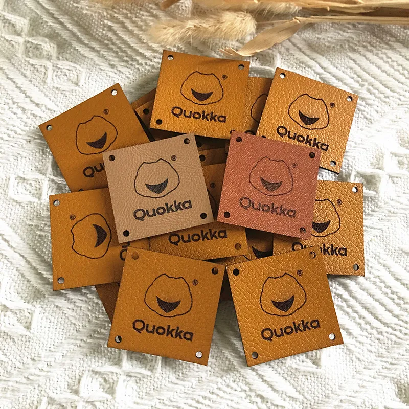 50pcs Personalized leather tags for knitting clothes Customize sewing accessories labels with logo Square handmade garment label