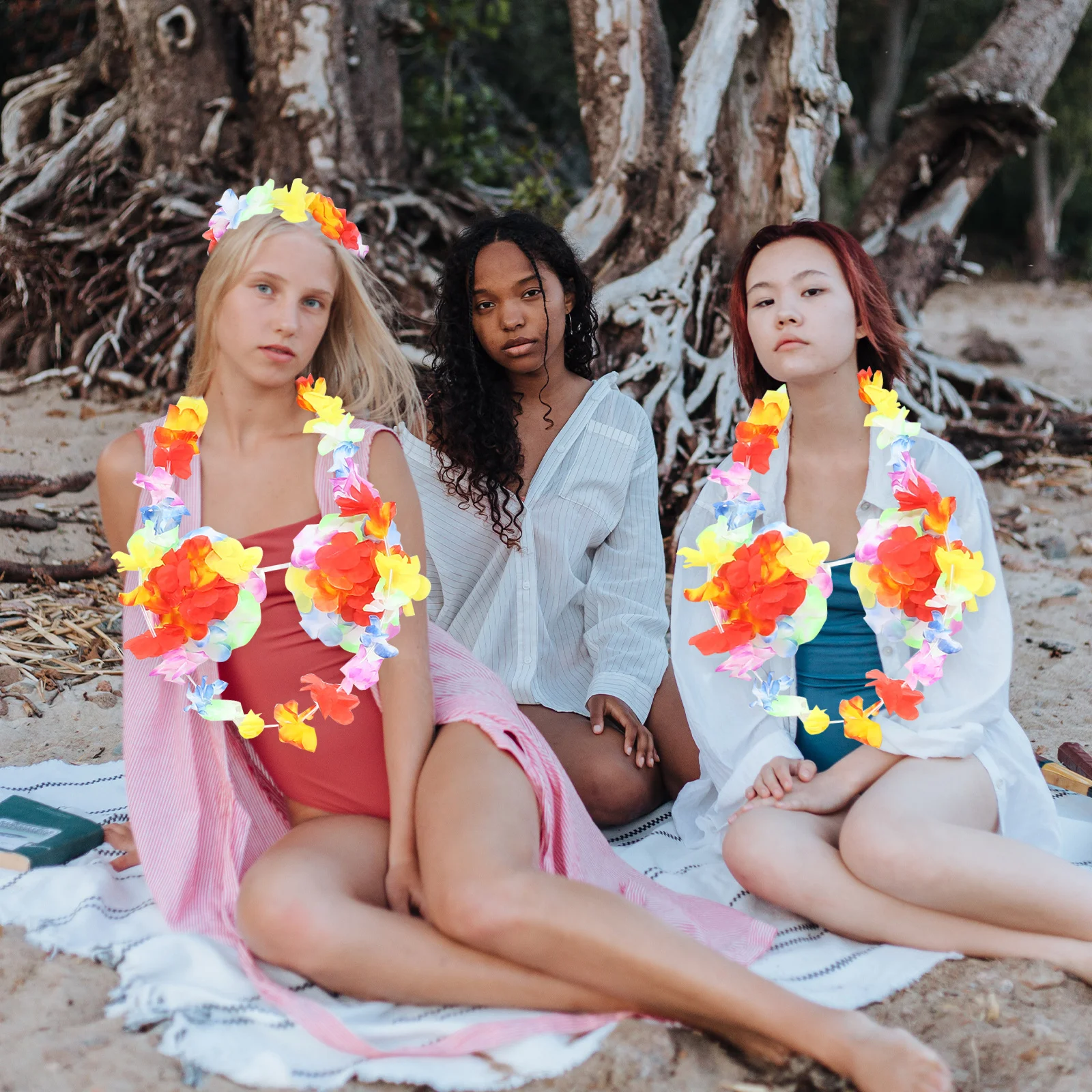 

6Pcs Kids Hawaii Tropical Hula Grass Skirt Set Flower Bracelets Necklace Headband Bra Luau Dress 40cm Purple Hawaii Grass Skirt