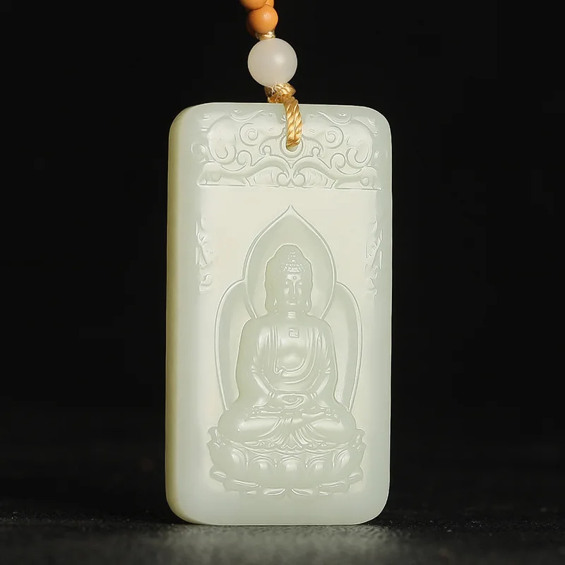 

Ювелирные изделия из натурального нефрита Hetian Jade Shuanglong Benming Buddha Dayi Tathagata Подвеска
