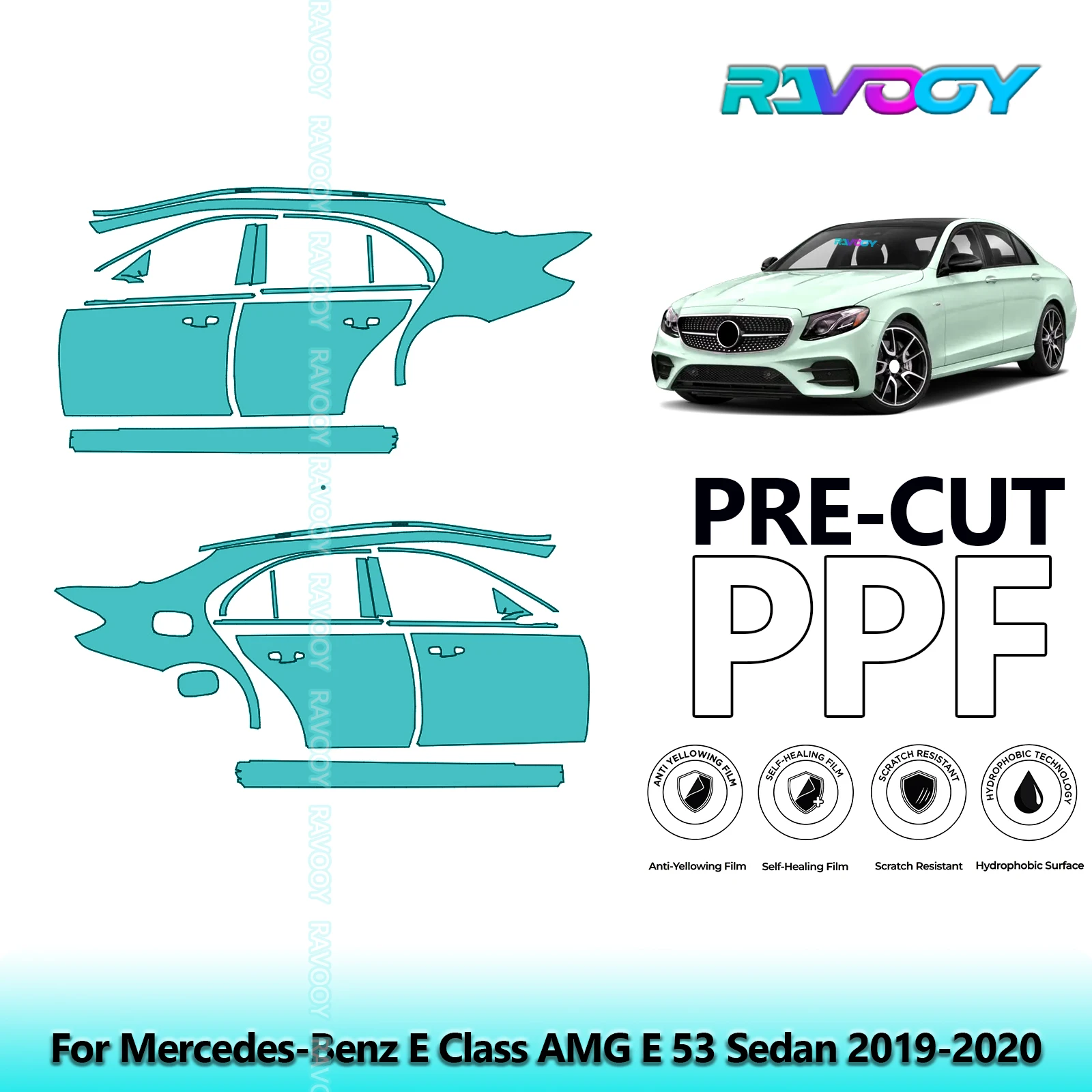 

For Mercedes-Benz E Class AMG E 53 Sedan 2019-2020 8.5mil Pre-Cut PPF Door & A/B Pillar Kit TPU Paint Protection Film Set