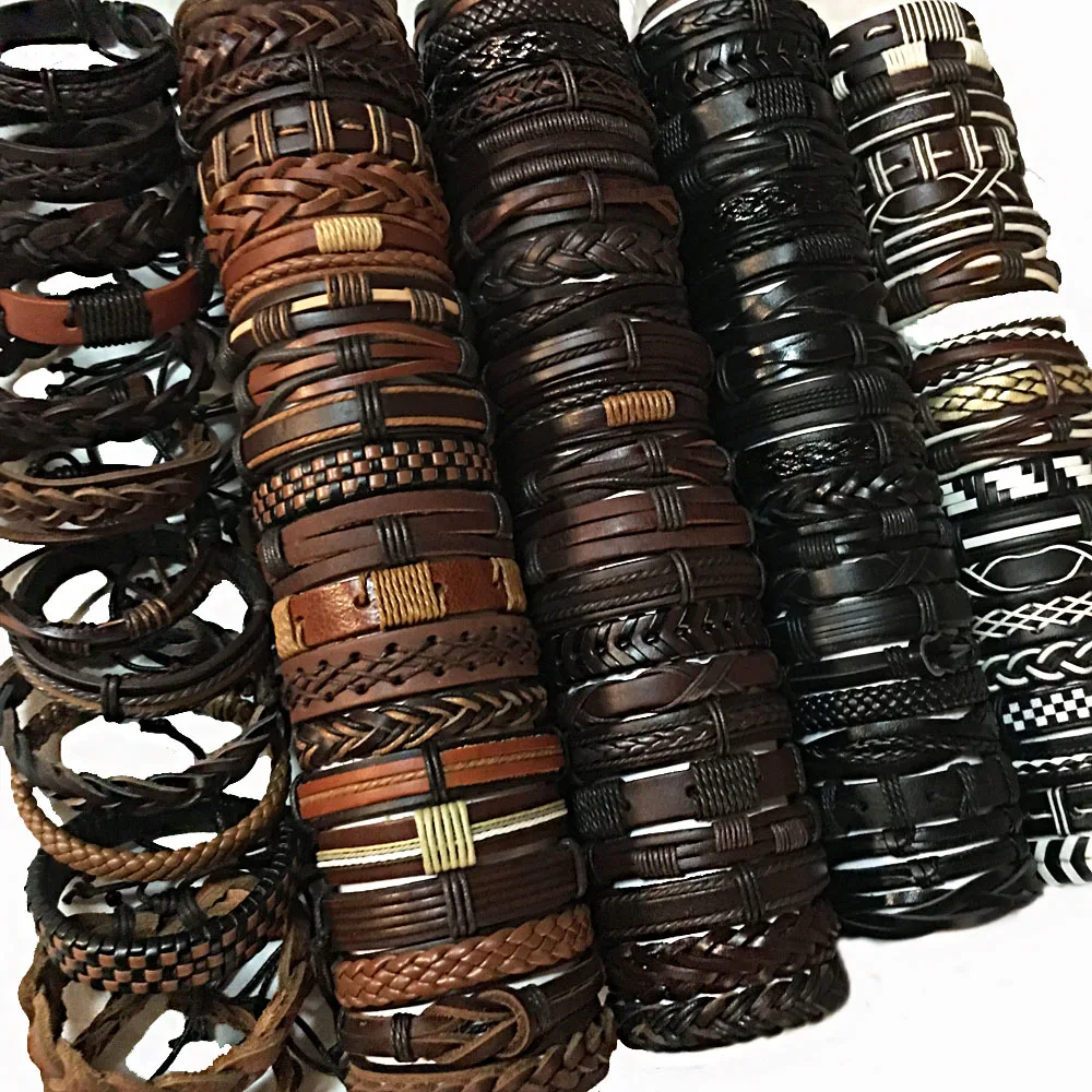 50Pcs/Lot Fashion Wholesale Random Bulk Lots Styles Multilayer Leather Cuff Bracelets Men\'s Women\'s Jewelry Party Gifts MX9