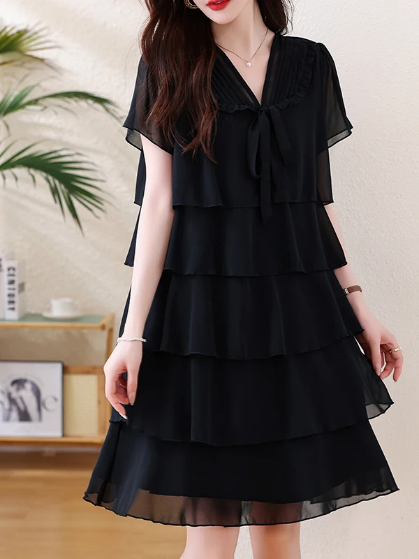 

Повседневное свободное платье-юбка с эффектом утяжки живота, летнее, 2026, из полиэстера, с коротким рукавом, V-образным вырезом, для отдыха