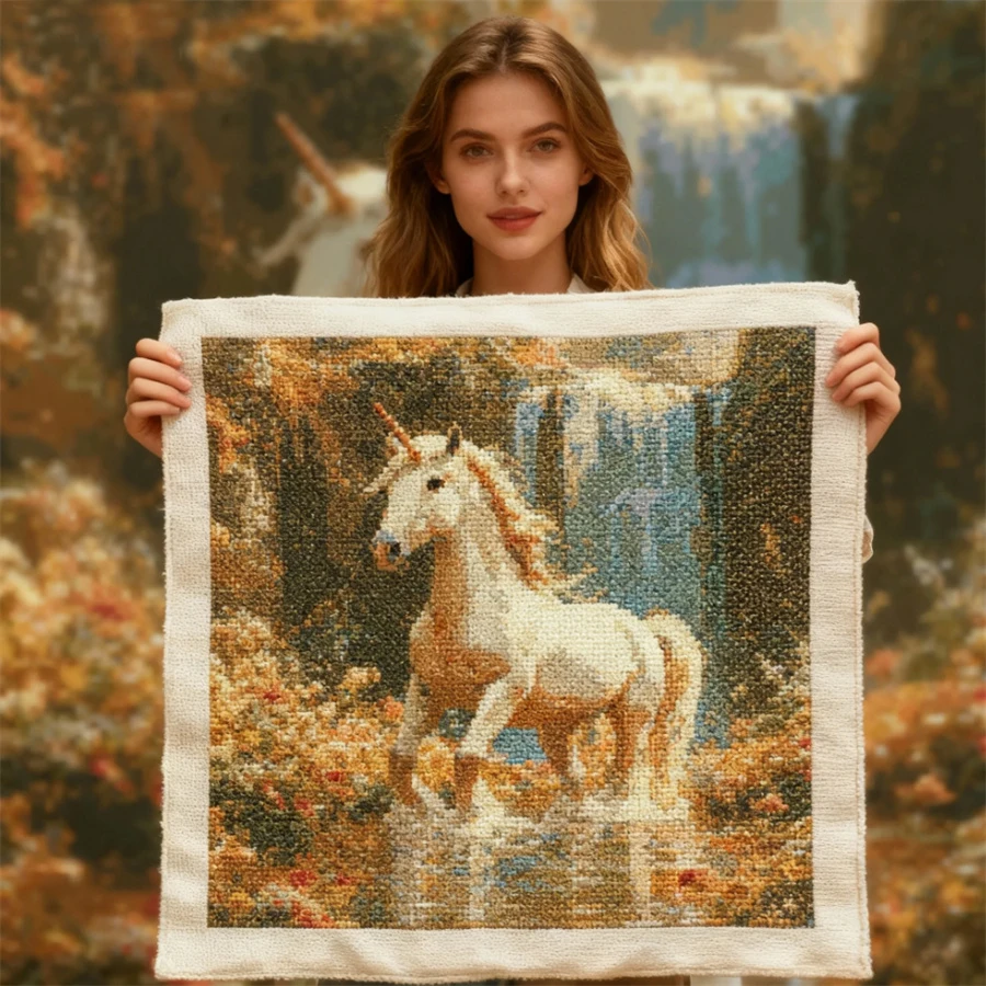 

2026 New style White Horse Printed Canvas Cross-Stitch Embroidery Patterns Sewing Needlework Craft Painting Jewelry Magic
