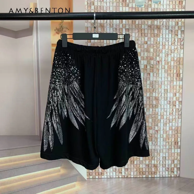 

New Fashion Trendy Brand Unisex Short Pants Summer 2026 Heavy Craft Shorts Wing Rhinestone Luxury Loose Casual Five-Point Pants