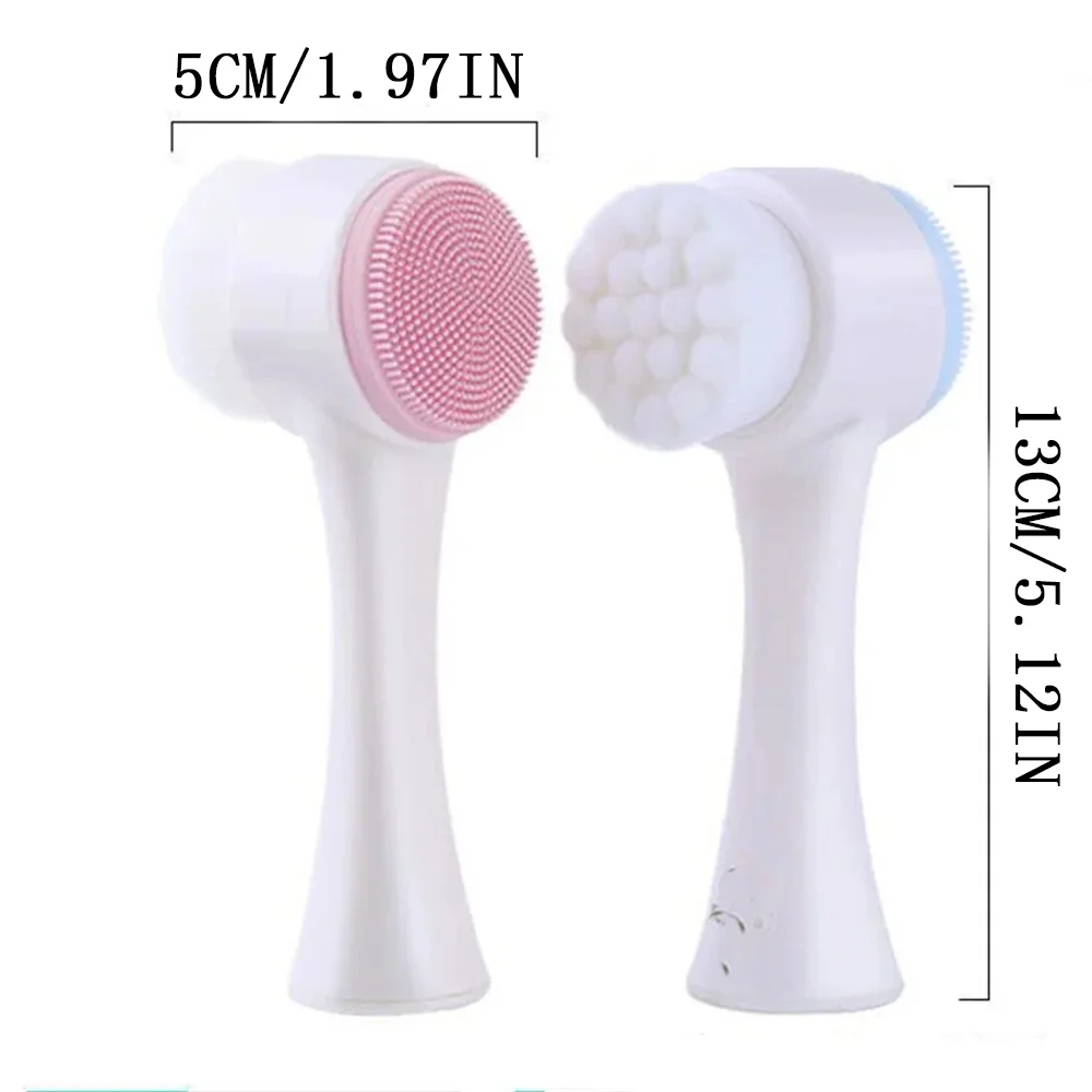 ﻿ ﻿ 3D Bilateral Silicone Facial Cleanser Massagem Manual Escova Facial Cerdas Macias Silicone Dupla Face Escova