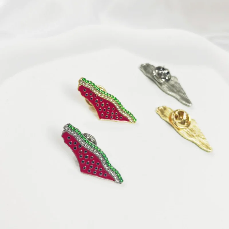 لطيف الفولاذ المقاوم للصدأ البطيخ بروش المينا هندسية خريطة شارة بدبوس وشاح نمط الزركون شخصية سحر المجوهرات هدية