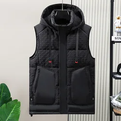 #3621 Black Gray Sleeveless Jacket Men Pockets Warm Vest Waistcoat Zipper Thick Warm Vest Coat Plus Size5XL 6XL Hooded Down Vest