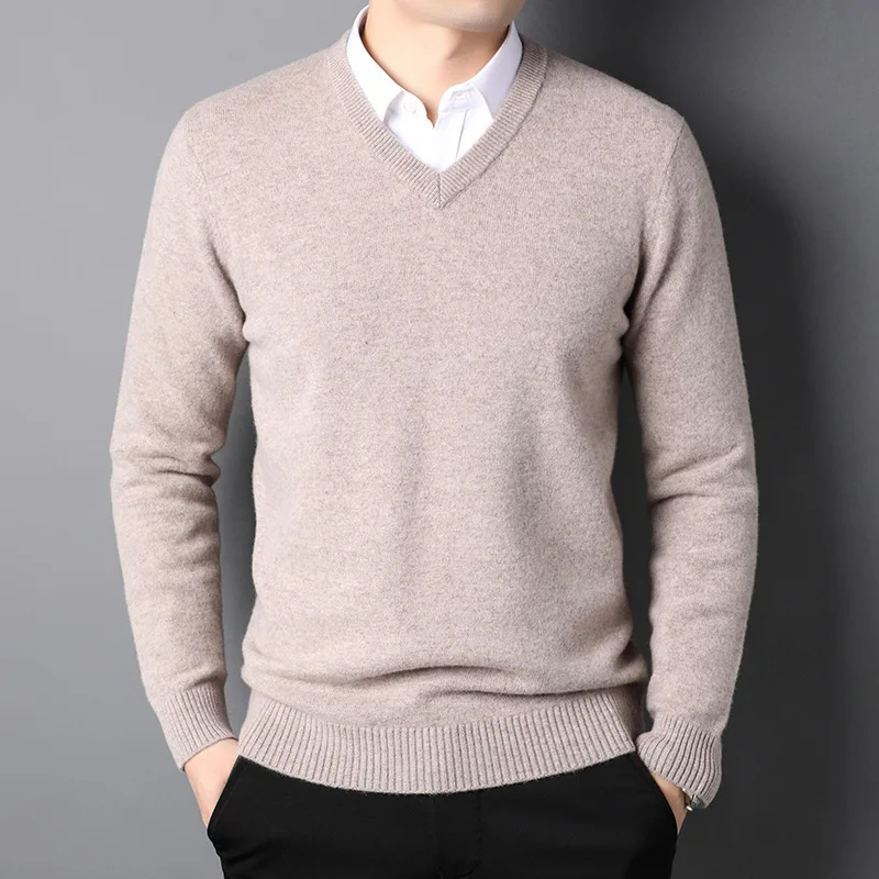 Cashmere Cotton Blend Classic V-Neck Sweater Men Pullover 2024 Autumn Winter Business Casual All-match Knitted Jumper Pull Homme