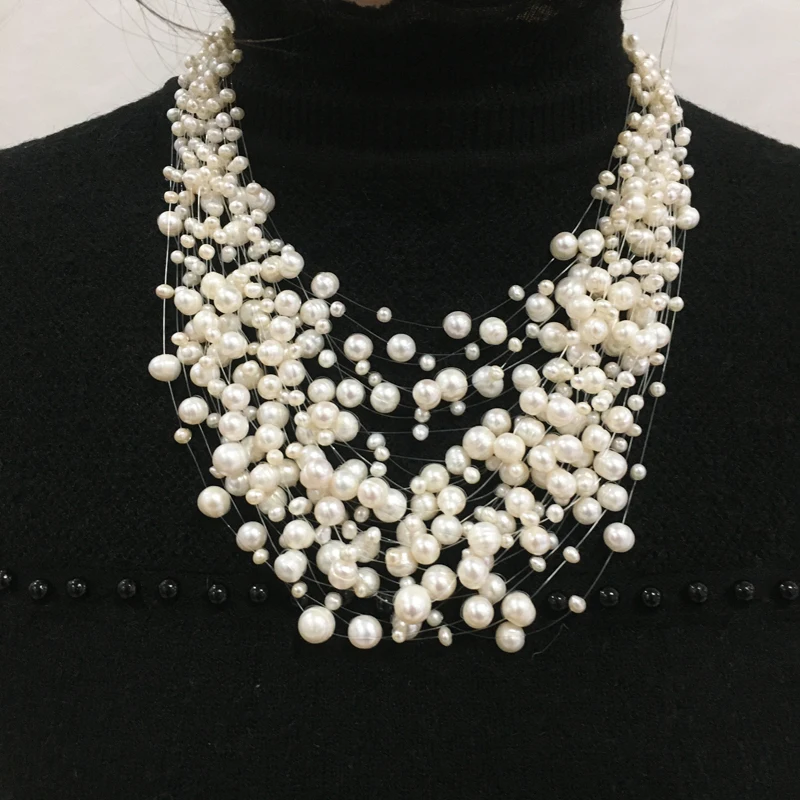 

White Purple Pearl Necklace For Women Fashion Wedding Party Multi Layers Female Gift Elegant Classic Fishline Necklace Magnet