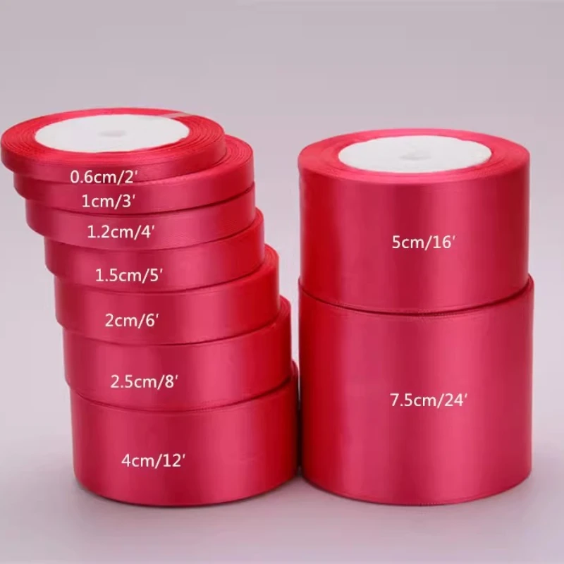 6mm 10mm 15mm 20mm 25mm 40mm 로즈 레드 실크 리본 크리스마스 웨딩 파티 장식 선물 포장 DIY 의류 액세서리
