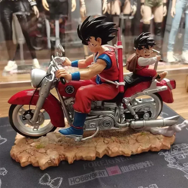 Dragon Ball Anime Action Figure, Filho Gohan Goku, DBZ Pai e Filho Motocicleta, 15cm PVC Modelo de Coleção Brinquedos Presentes