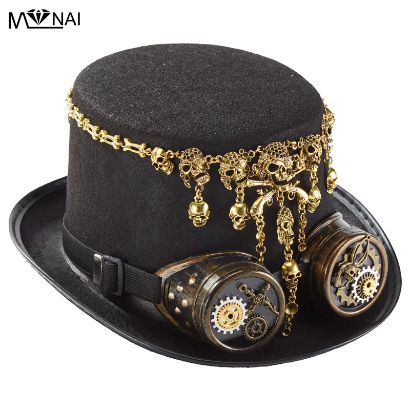 

Steampunk Hat Men Retro Punk Skull Gears Fedora Gothic Goggles Top Hat Party Halloween Cosplay Hats