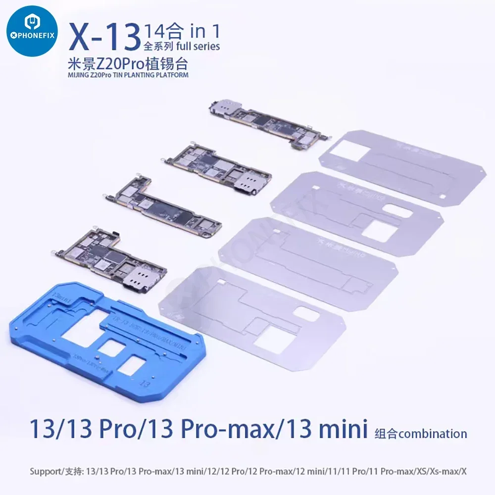 Newest MiJing Z20 Pro 14 IN 1 Fixture for IPhone X-16 Pro Max Middle Layer Motherboard Reballing Soldering Platform with Stencil