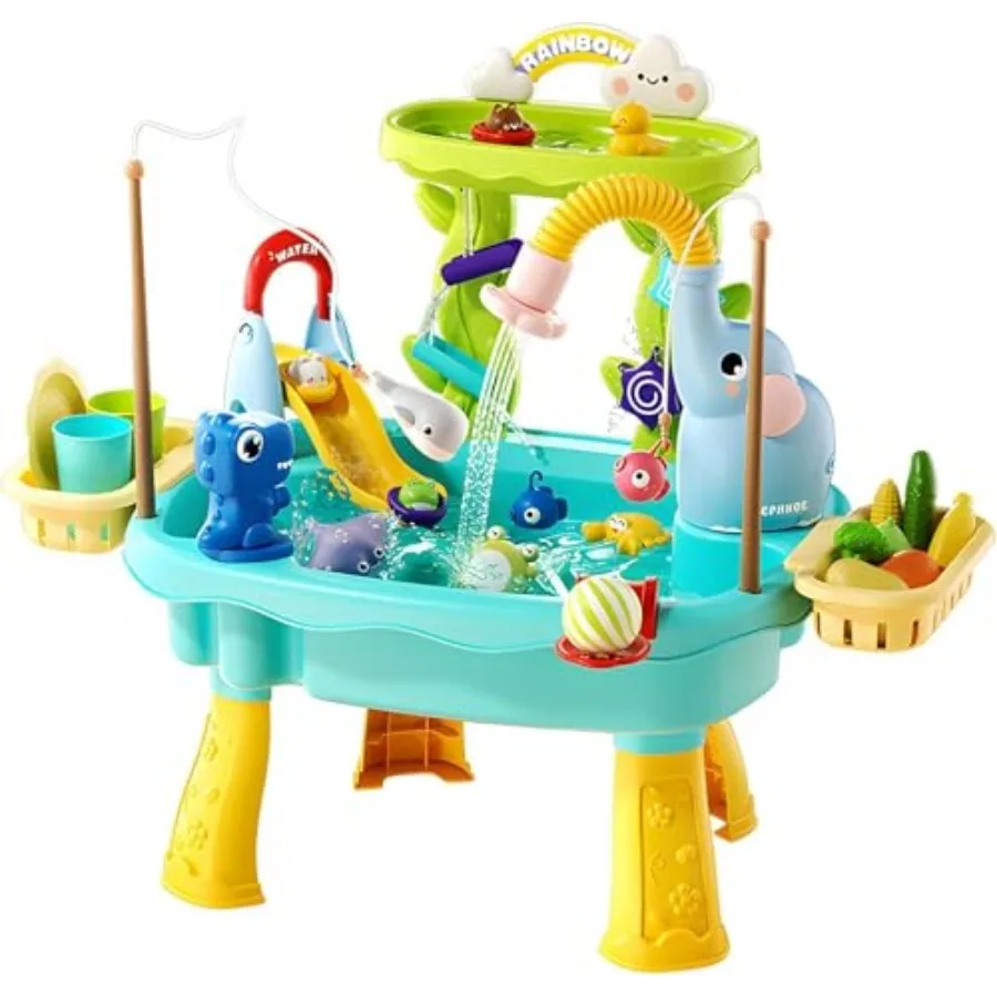 

2027 Upgraded 4-in-1 Sand Water Table for Toddlers 1-3, Sensory Table with Electric Water Pump and Elephant Faucet, Play Kitche