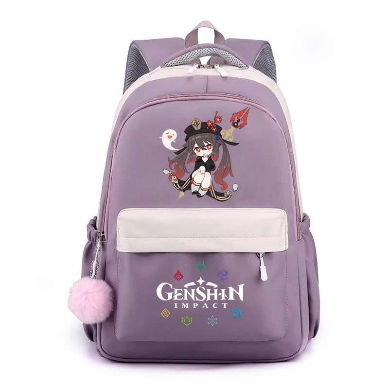Genshin Impact Backpack Teenager Canvas Book Bag Kawaii HUTAO Graphic Children Mochila Large Fashion School Bags for Boys Girls