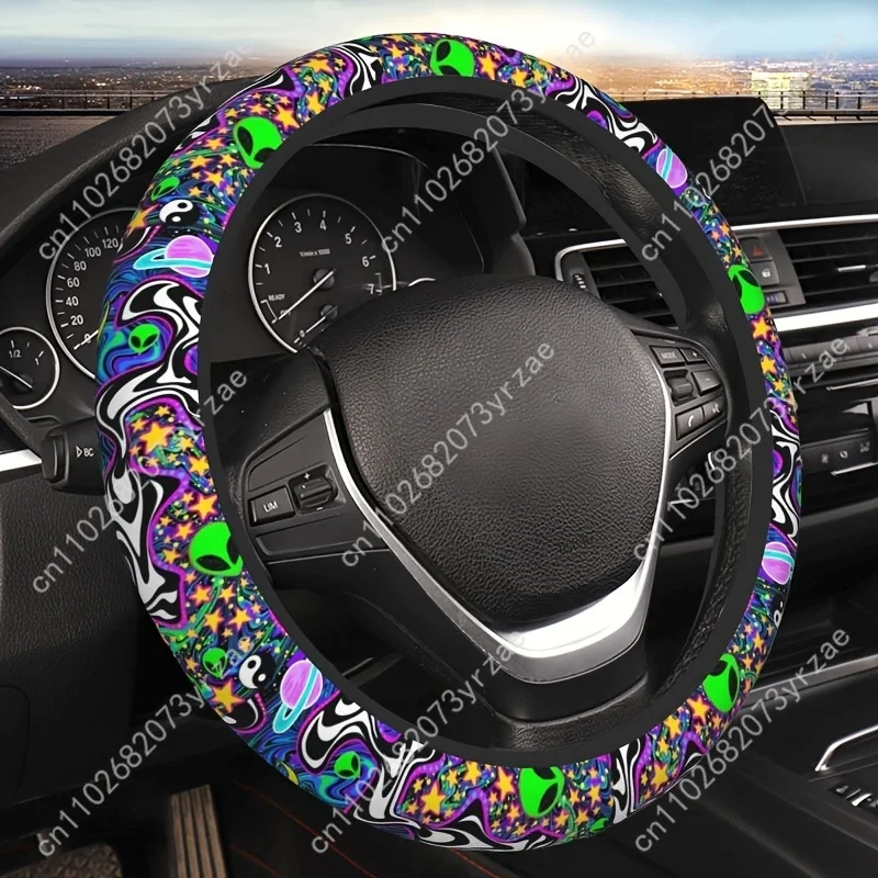 

Alien UFO Cartoon Car Steering Wheels Cover Universal Environmental Friendly Comfort Non-slip Breathable Steering Wheel Wrap