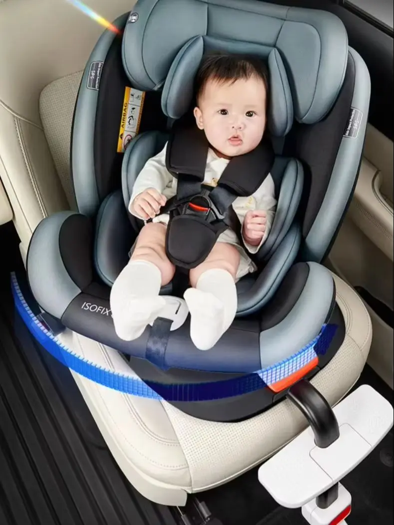Babyautositz mit ISOFIX Verstellbarem Winkel 360° °   Drehbarer Kindersitz für Neugeborene, Sicheres Reisen mit Fünf-Punkt-Sicherheitsgurt, Geeignet für Kleinkinder auf Autoreisen, Weiches Material,
