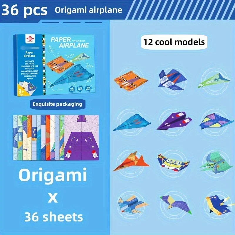 36 قطعة من الورق الملون - طائرة أوريغامي إبداعية مصنوعة يدويًا، دليل أوريغامي ثلاثي الأبعاد DIY، أفضل هدايا للعطلات وأعياد الميلاد #3