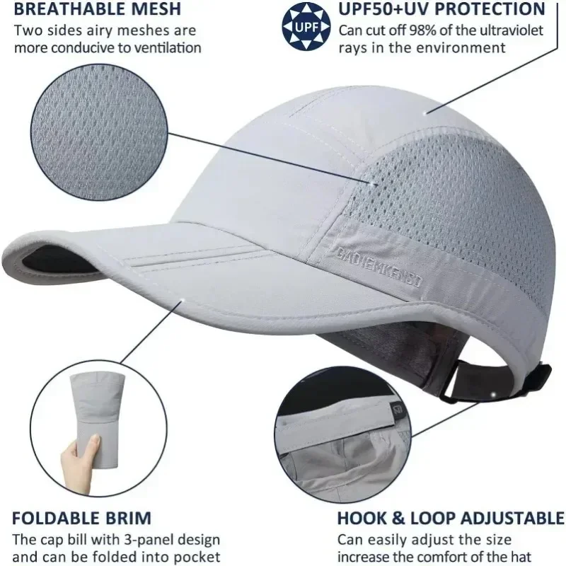 GADIEMKENSD Folding Running Men Hat Visors Peaked Sport Cap Summer Mesh Quick-Drying Caps Women M38