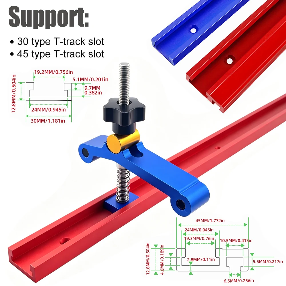 T19# T30#Woodworking T-Track Hold Down Clamp T-Slot Table Workbench Wood Fixture Jig Carpenter Clip Guide Positioner Hand Tools