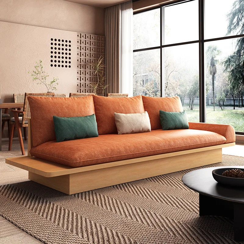 Japanese-style solid wood sofa - natural wood, perfect for b&bs and small apartments