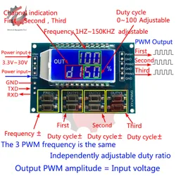 1Hz-150Khz 3 Canali Generatore di Segnale PWM Board Modulo Regolabile di Frequenza di Impulso Ciclo di Duty Cycle Display LCD 3.3V-30V