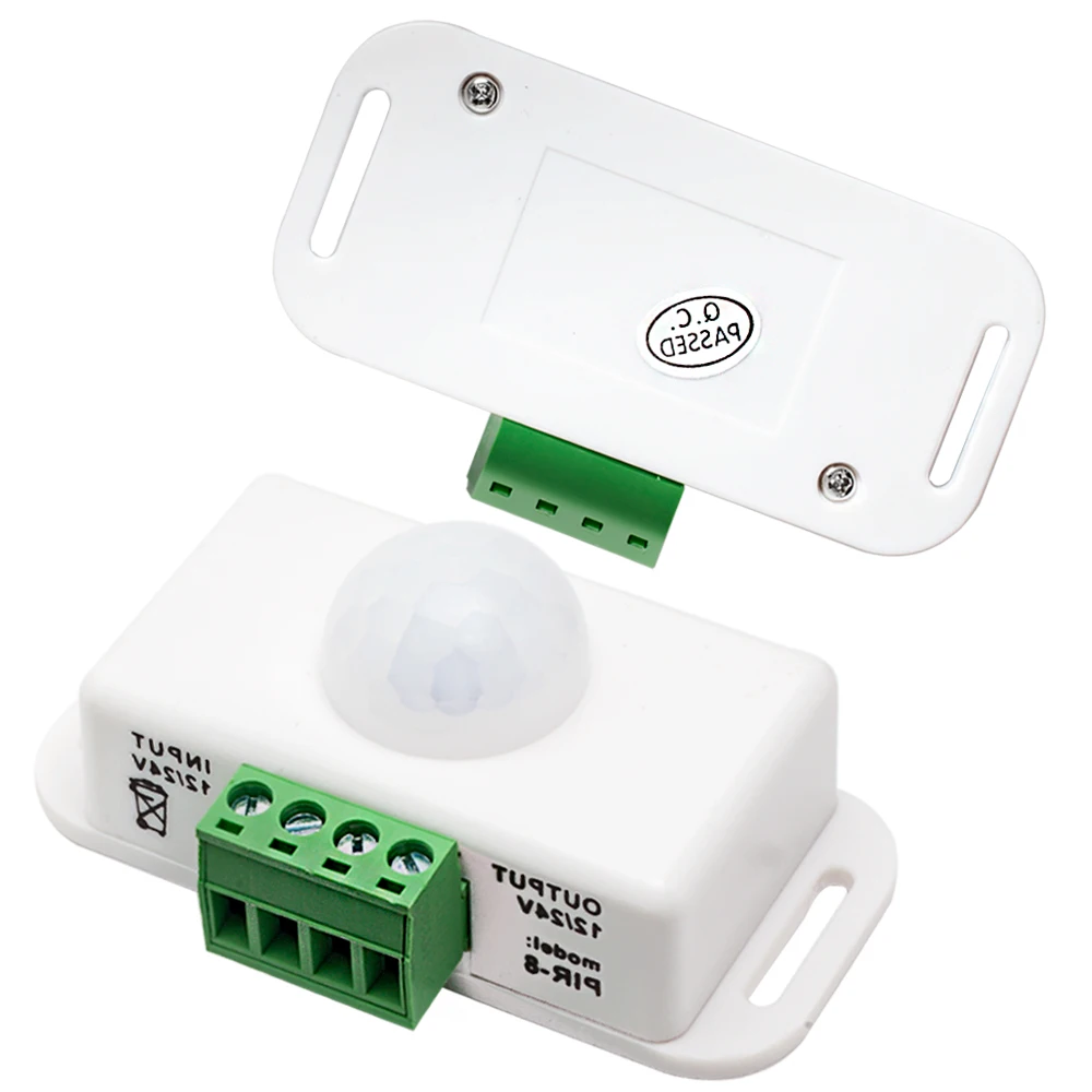 1 pçs dc 12v 24v 8a ajuste automático pir sensor de movimento interruptor ir detector infravermelho módulo interruptor de luz para lâmpada de luz de tira led