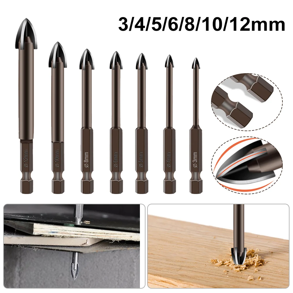 3-12mm Cross Hex Tile Drill Bits Glass Ceramic Concrete Hole Opener 1/4