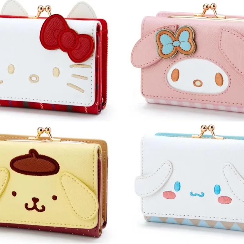 

Новый милый кошелек Sanrio Hello Kitty с мультяшным принтом, новый женский кошелек, розовый, в японском стиле, с сердечками, короткий кошелек с замком, картхолдер.
