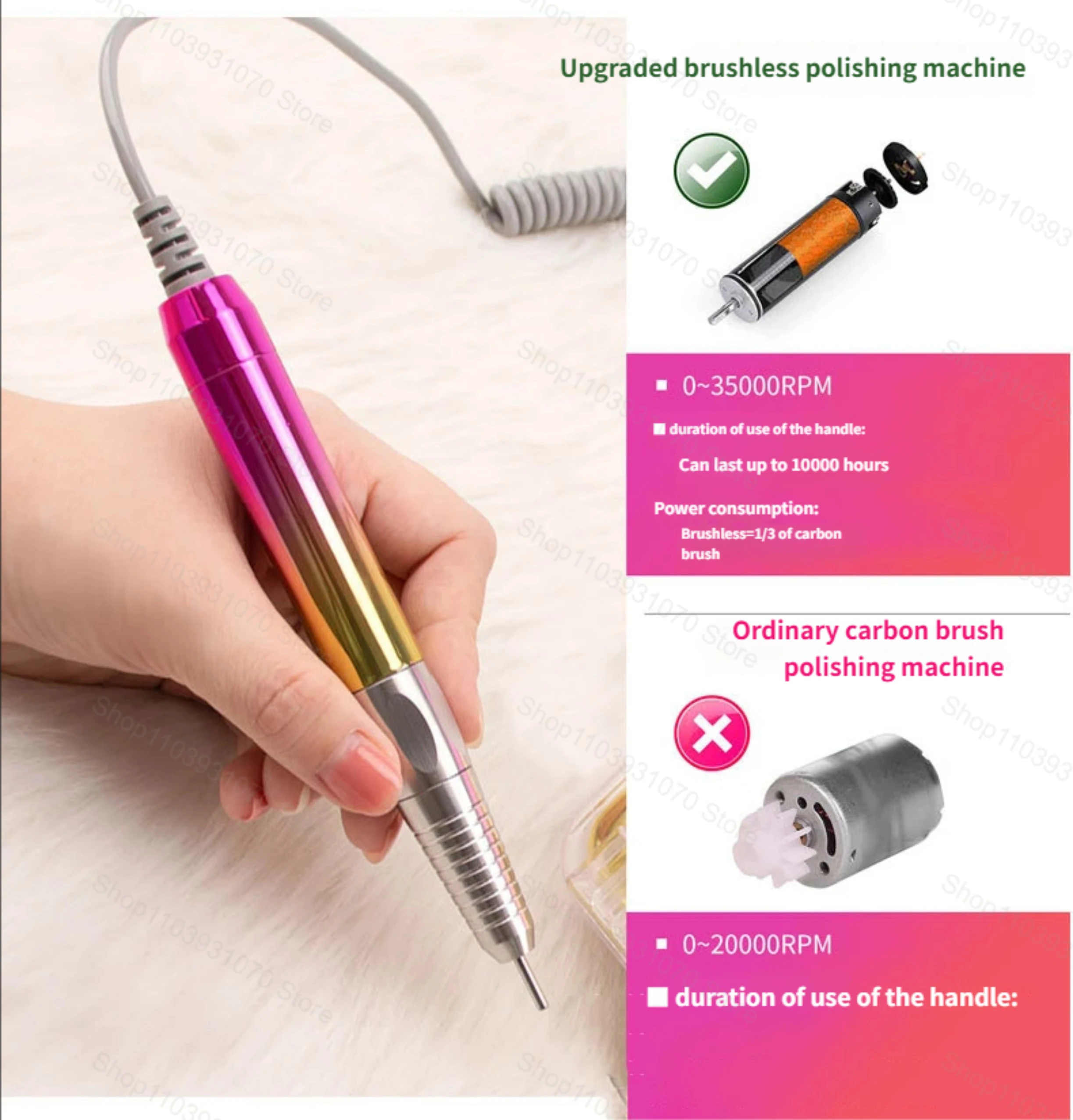 جديد 85 واط مبرد أظافر كهربائي 35000 دورة في الدقيقة فرش صامت مسمار الحفر آلة الملمع اللاسلكي المهنية مانيكير أداة