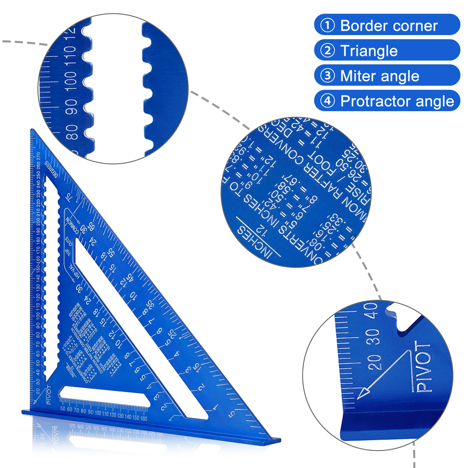Règle triangulaire de 12 pouces, outil de mesure, outils de charpentier en alliage d'aluminium, règle d'angle métrique, carré de vitesse pour outils de travail du bois