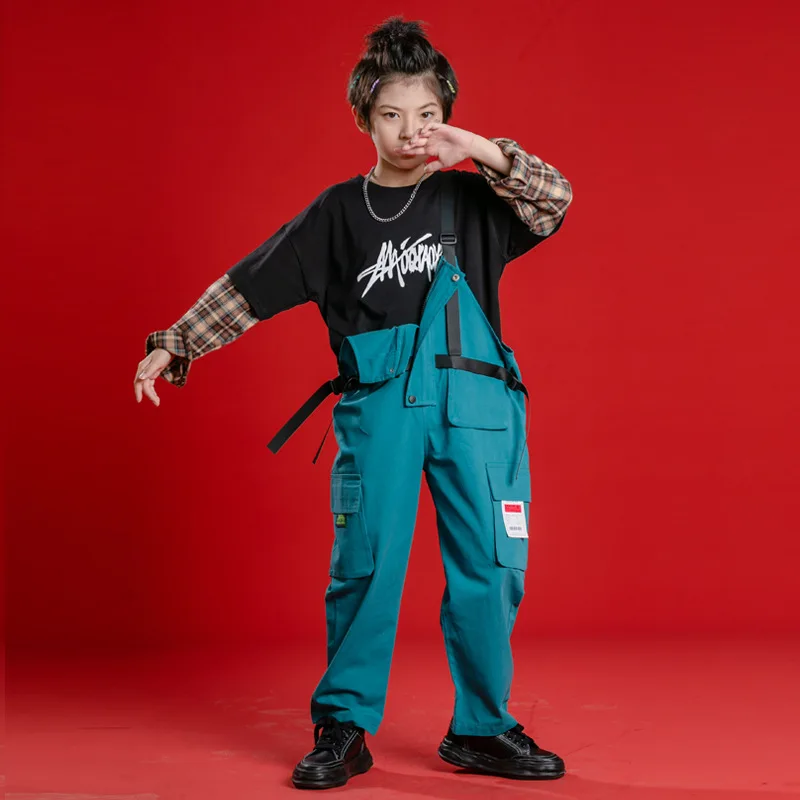 Boys Hip Hop Baggy Overalls Girls Cargo Pants Kids Dungaree Joggers Child Loose Jumpsuit Street Dance Romper Teen Streetwear