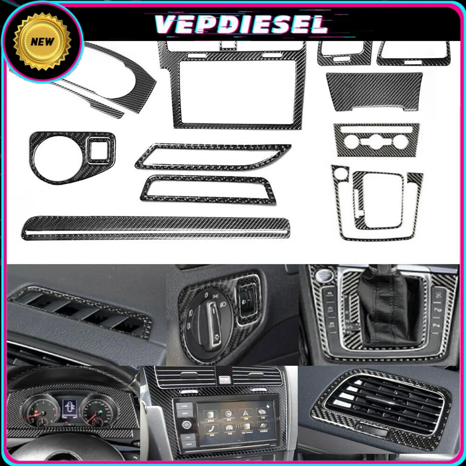 

Полный комплект отделки салона приборной панели из углеродного волокна для VW Golf 7 GTI MK7 2014-2019, автомобильные компоненты