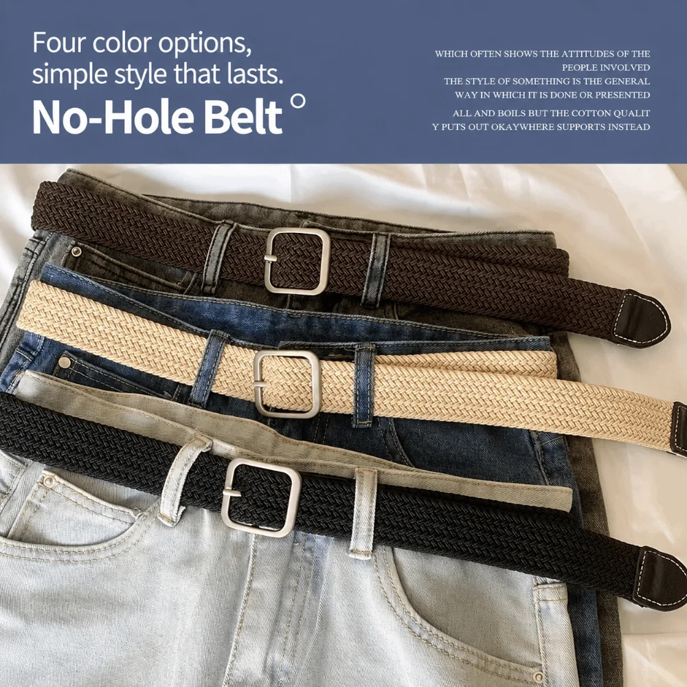 New No Punching Canvas Belt Braideds Plain Color Elastic Belt Adjustable Versatile Jeans Belt Men Women