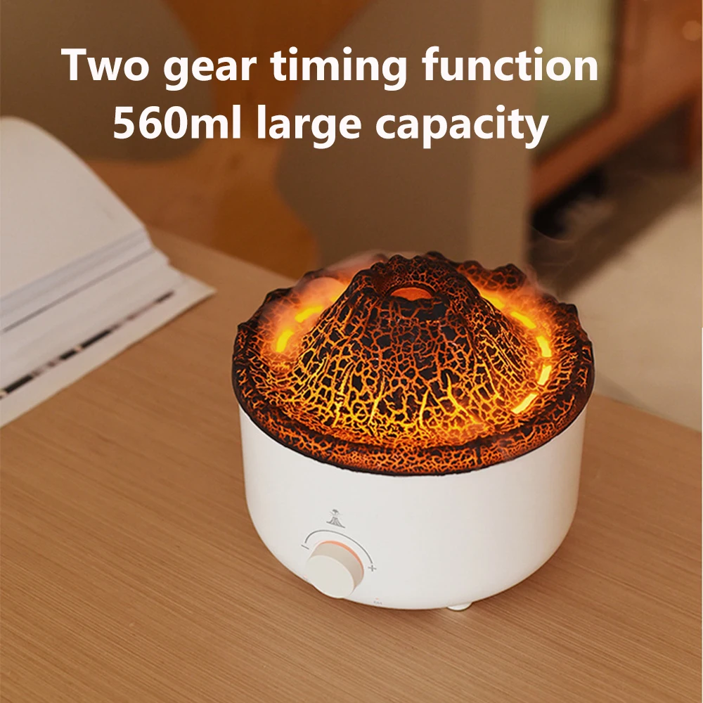 WHDPETS Volcanic Jellyfish Flame Humidifier Plug Type 560ML Aroma Diffuser Silver Ion Antibacterial With Remote Smoke Ring light